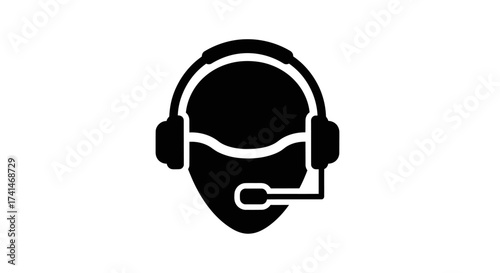 Silhouette of a person wearing headphones with a microphone.