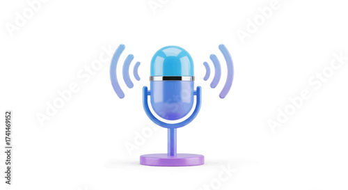 Stylized Blue and Purple Microphone with Sound Waves Illustration.
