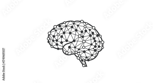 Stylized Brain Illustration with Connected Nodes and Lines.