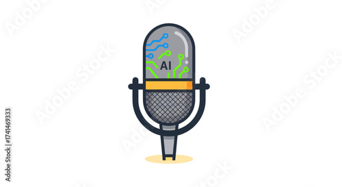 Retro Microphone with AI Nature Scene Inside Illustration.