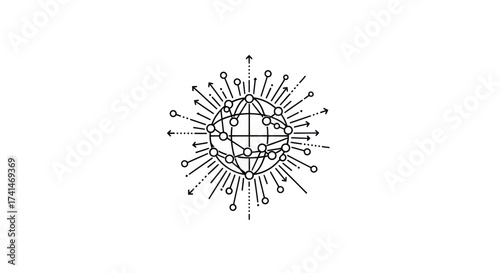 Abstract Globe Network with Outward Connections and Arrows.