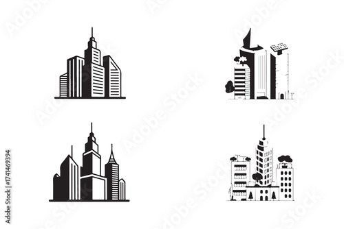 Building line icon, collection of vector icons, various institutions in a minimalist design style, containing house, office, bank, school, hotel, shop, ,vector illustration EPS 10.