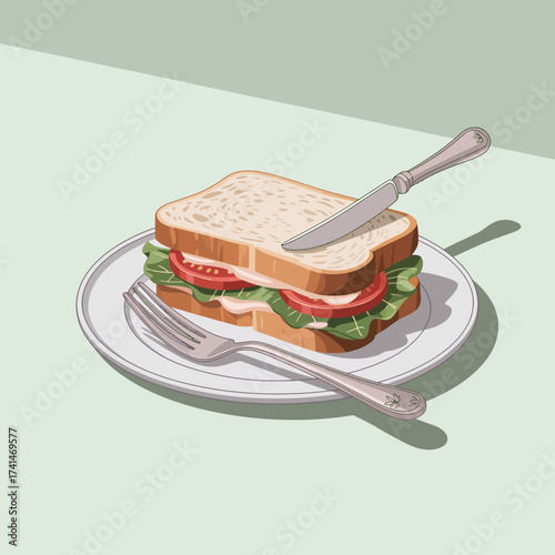 This illustration showcases a delicious sandwich filled with fresh ingredients, highlighting culinary creativity and the joy of simple, everyday meals.
