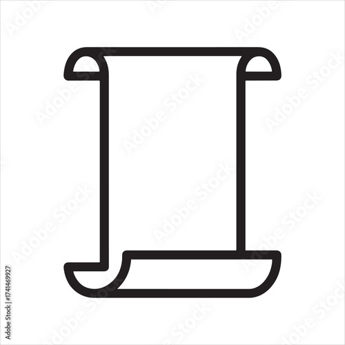 Simple line art icon of a rolled up scroll representing documents or history