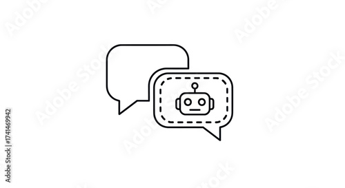 Chatbot icon with speech bubbles and robot head illustration.