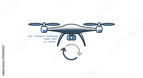 Stylized Drone Illustration with Camera and Rotation Arrows.