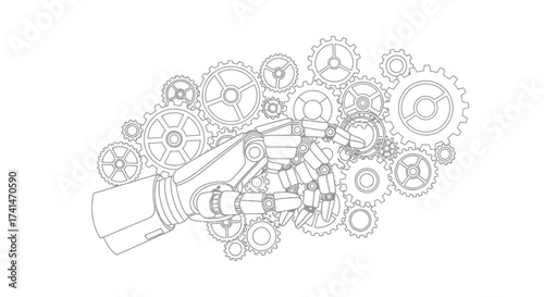 Robotic Hand Interacting with Gears: A Mechanical Connection.