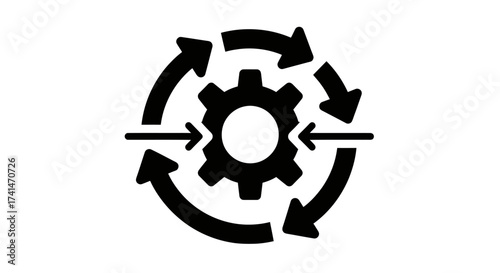 Gear Icon with Circular Arrows and Inbound-Outbound Process Flow.