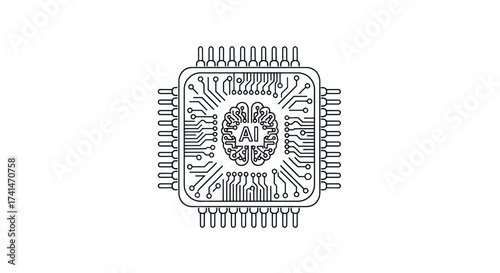 Stylized AI Brain Integrated into a Microchip Circuit Board Design.