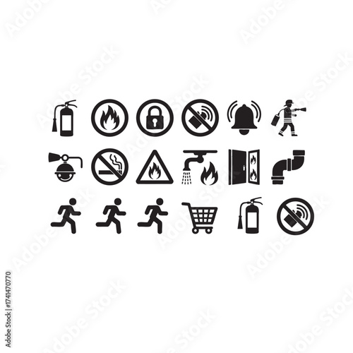 Set of emergency and safety icons simple black glyph vector symbols for web and mobile design isolated on white background