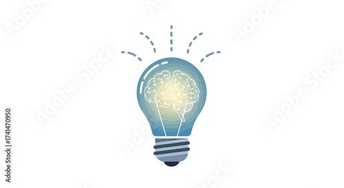 Illuminated Light Bulb with Brain Inside Idea Concept.