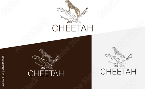 Cheetah on tree logo vector design.