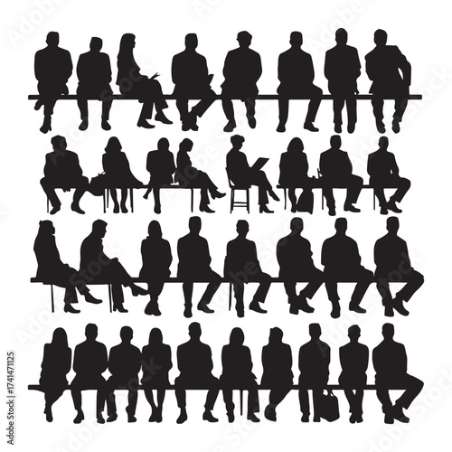 Silhouette illustration of four people sitting at a table having a conversation and drinking coffee | editable eps vectors.