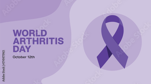 Vector art of world arthritis day on october 12th, represented by a purple ribbon symbol and text
