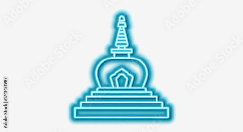 Glowing Cyan Neon Stupa Icon on White Background.