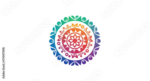 Vibrant Rainbow Mandala Design with Intricate Floral Center.