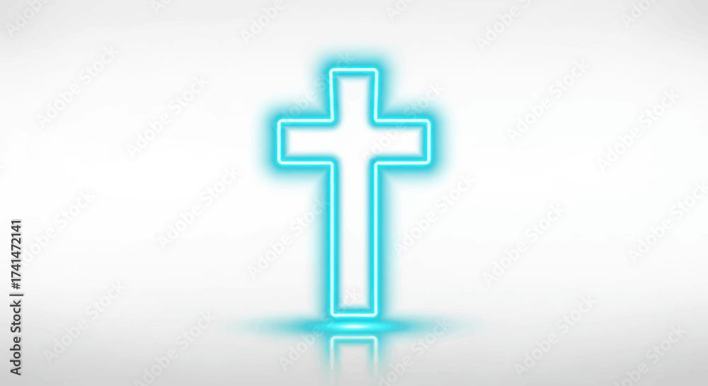 Obraz premium Glowing Blue Neon Cross Outline Symbol.