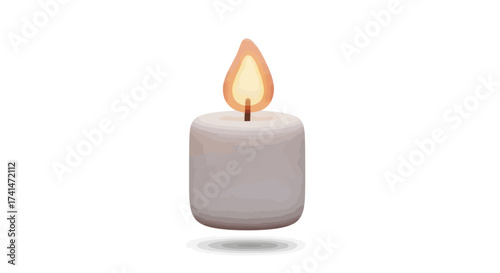 Burning White Candle with Bright Flame.