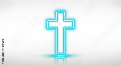 Glowing Blue Neon Cross Outline Symbol.