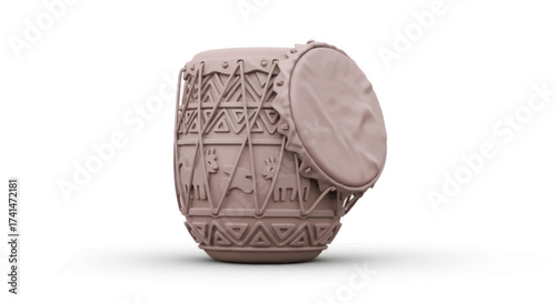 Ornate Barrel Drum with Intricate Carvings and Decorative Patterns.