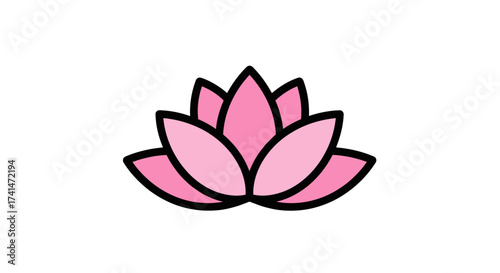 Stylized Pink Lotus Flower Blossom Icon Illustration.