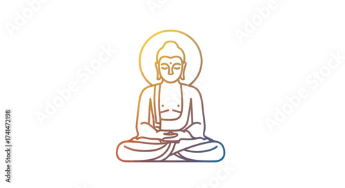 Line Art Illustration of Meditating Buddha with Halo.