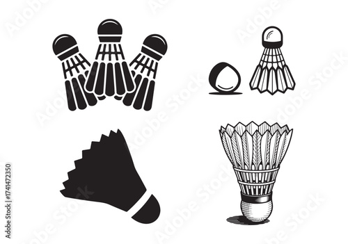 Badminton Shuttlecock Silhouette Graphic, Black and White Vector Sport Icon.