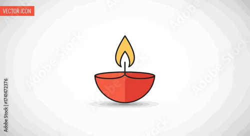 Simple Red Diya Oil Lamp with Yellow Flame.