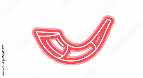 Red and White Shofar Outline Design on White Background.