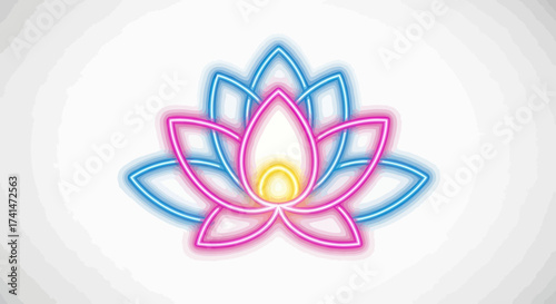 Vibrant Neon Lotus Flower Symbol of Peace and Enlightenment.