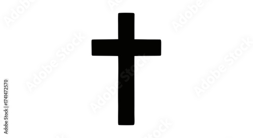 Simple Black Christian Cross Symbol on White Background.