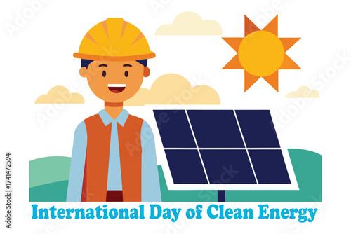 Clean Energy Technician with Solar Panels Vector