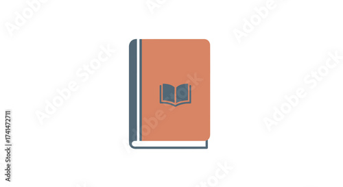 A closed hardcover book with an open book icon on its cover.