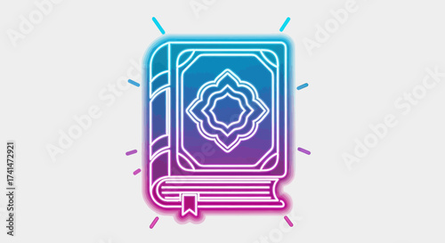 Illuminated Neon Icon of the Holy Quran Book.