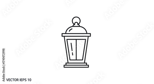 Simple Black Outline Lantern Icon with Decorative Top.