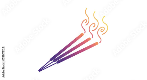 Three lit incense sticks emitting colorful smoke.