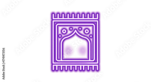 Purple Neon Prayer Rug with Decorative Arch Design.