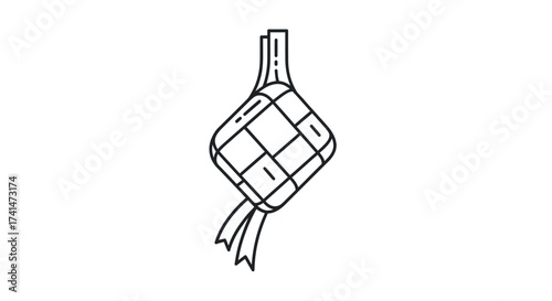 Simple Line Drawing of a Ketupat Food Item.