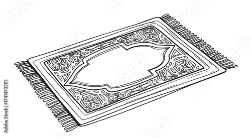 Hand-drawn Islamic Prayer Rug with Intricate Traditional Patterns.