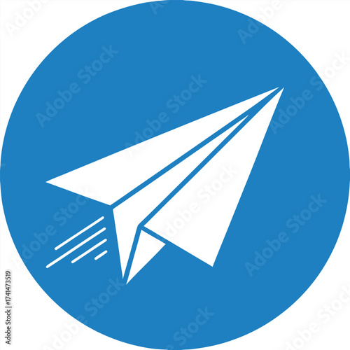 Paper airplane leaves white streaks through the clean blue backdrop showing motion clearly