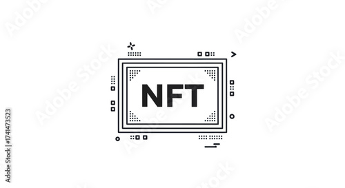 NFT Digital Art Icon with Geometric Frame and Pixelated Details.