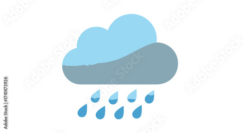 Stylized Blue Cloud with Raindrops Illustration.