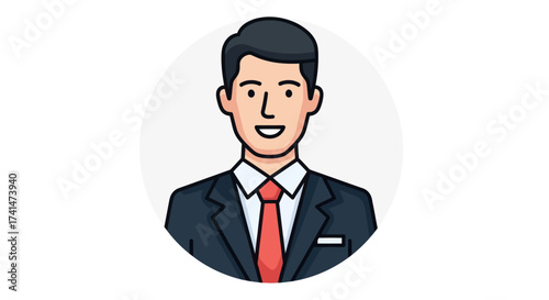 Smiling Businessman Avatar Illustration in Suit and Red Tie.
