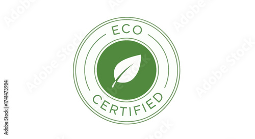 Eco Certified Green Leaf Emblem Stamp.