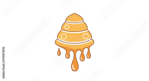 Dripping Honeycomb Icon with Golden Liquid Flowing Down.