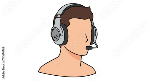 Illustrated Person Wearing Gaming Headset with Microphone.