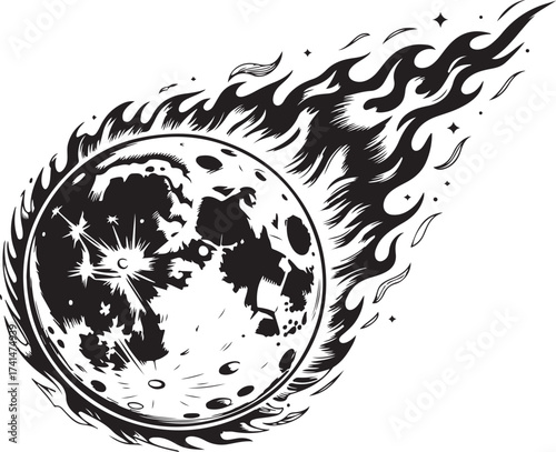 Engraved Comet Illustration Space Object Celestial Body Cosmic Event Astronomical Phenomenon