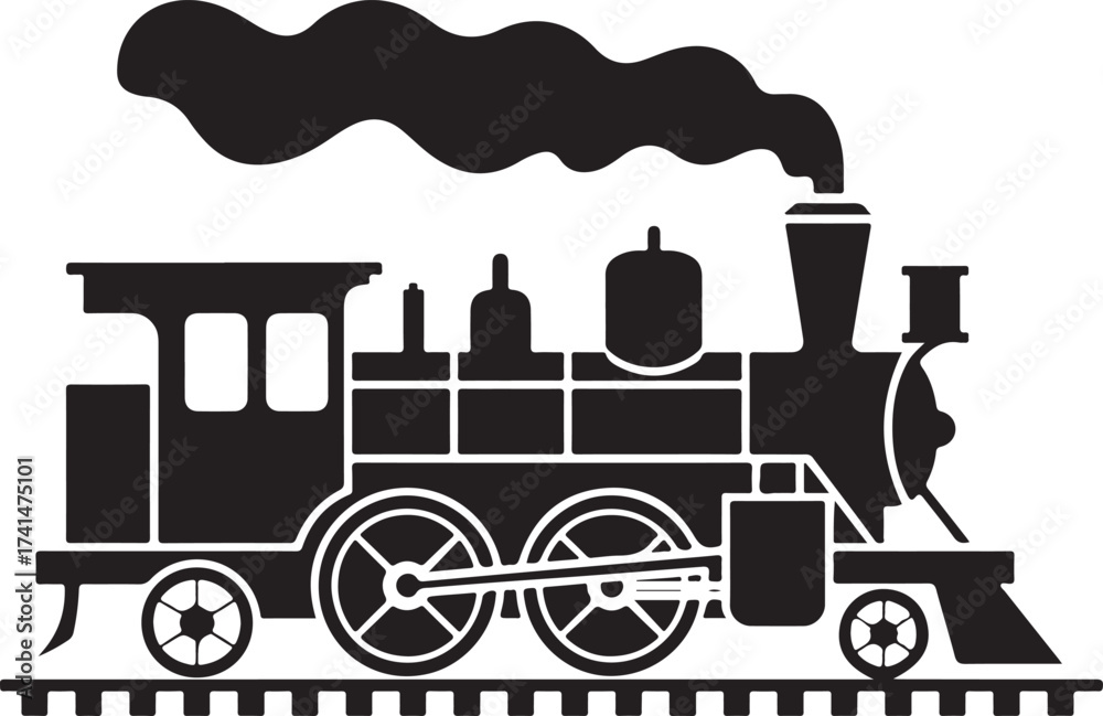 Naklejka premium Silhouette Steam Locomotive Train Vector Illustration on Transparent Background for Transportation