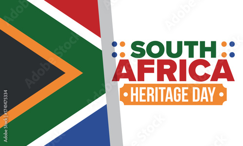 South Africa Heritage Day. Happy holiday. Celebrate culture and traditions of nation. South African flag. Poster with illustration. Pattern design. Vector