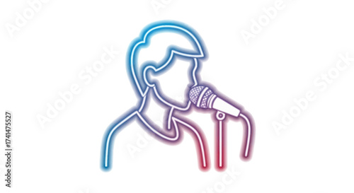 Neon Outline of a Person Singing into a Microphone.